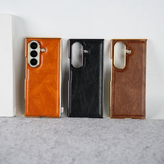 Samsung Galaxy Z Fold 8 Ultra PU Leather Chrome Plated Front Screen Protector Case Cover