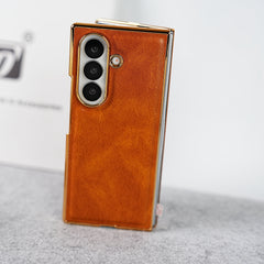 Samsung Galaxy Z Fold 8 Ultra PU Leather Chrome Plated Front Screen Protector Case Cover