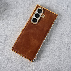 Samsung Galaxy Z Fold 8 Ultra PU Leather Chrome Plated Front Screen Protector Case Cover