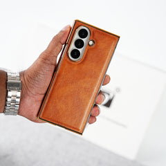 Samsung Galaxy Z Fold 8 Ultra PU Leather Chrome Plated Front Screen Protector Case Cover