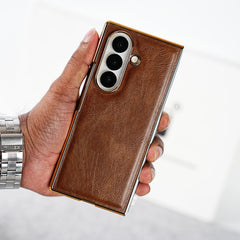 Samsung Galaxy Z Fold 8 Ultra PU Leather Chrome Plated Front Screen Protector Case Cover