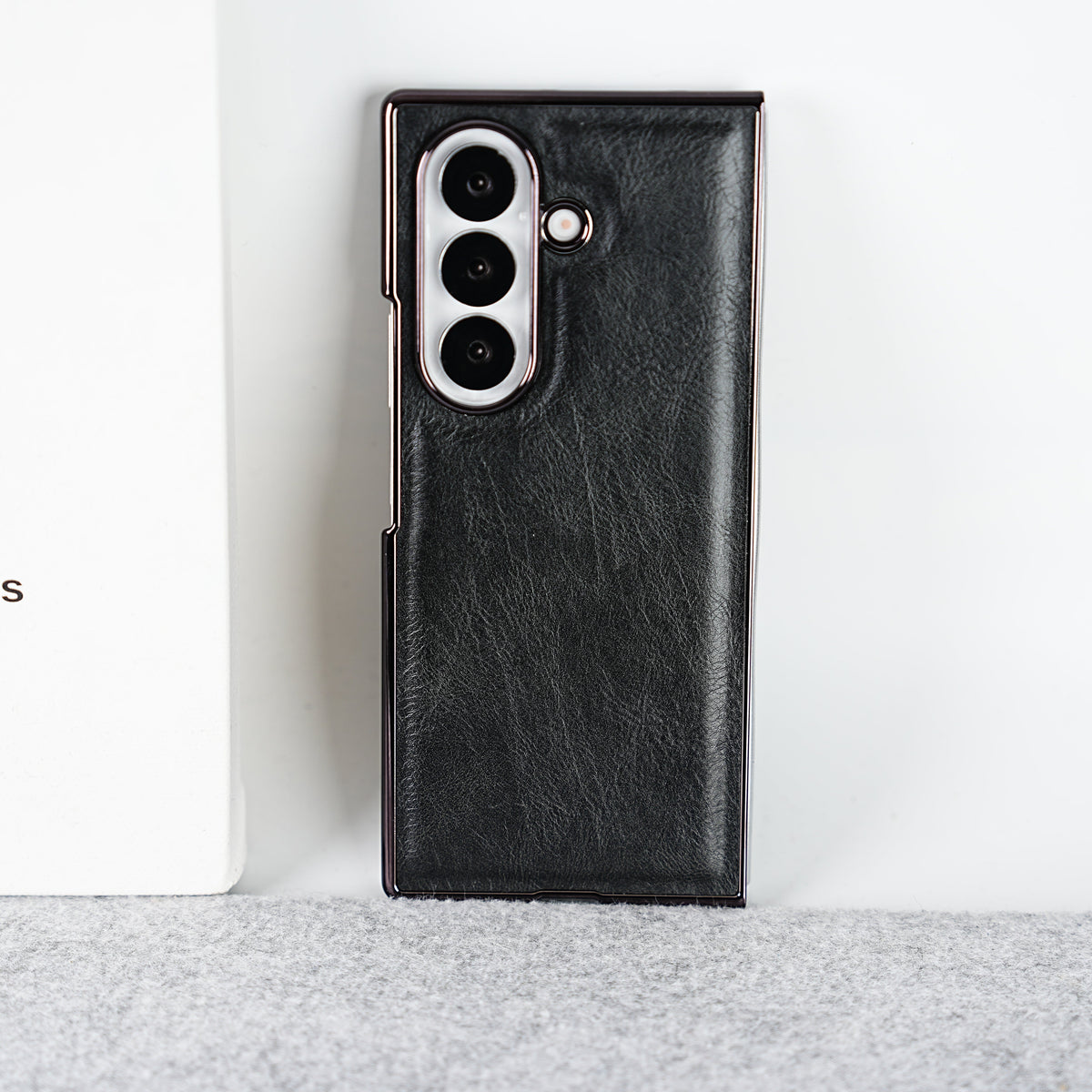 Samsung Galaxy Z Fold 8 Ultra PU Leather Chrome Plated Front Screen Protector Case Cover