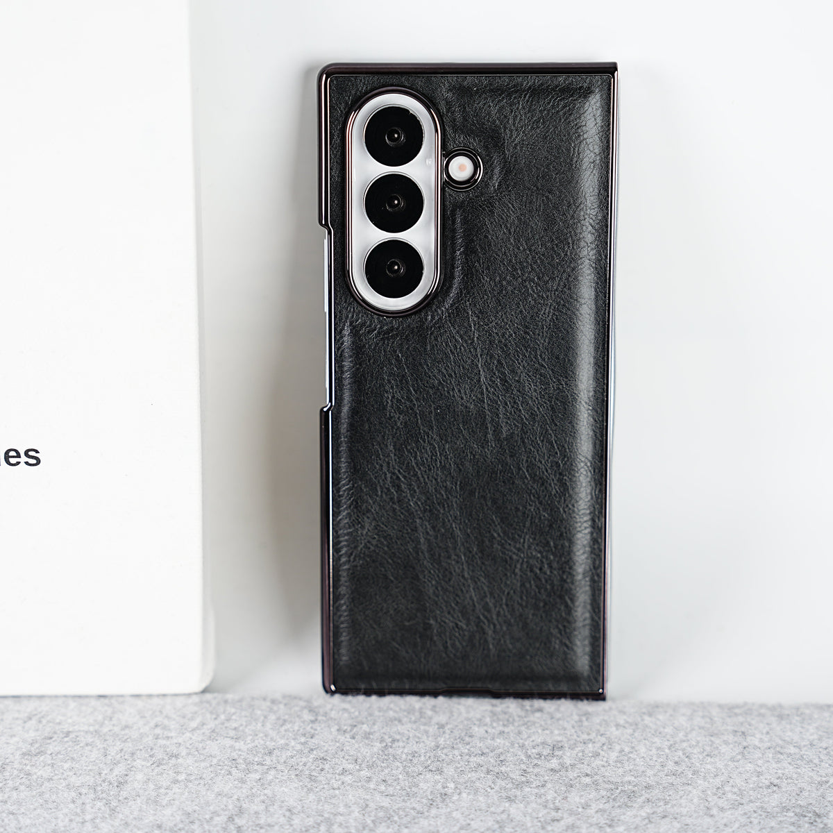 Samsung Galaxy Z Fold 8 Ultra PU Leather Chrome Plated Front Screen Protector Case Cover