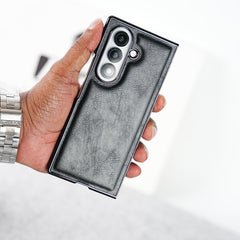 Samsung Galaxy Z Fold 8 Ultra PU Leather Chrome Plated Front Screen Protector Case Cover