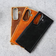Samsung Galaxy Z Fold 8 Ultra PU Leather Chrome Plated Front Screen Protector Case Cover