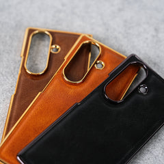 Samsung Galaxy Z Fold 8 Ultra PU Leather Chrome Plated Front Screen Protector Case Cover