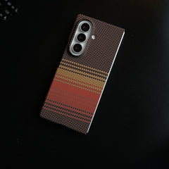 Carbon Fiber Texture Design Cover for Galaxy Z Fold 8 Ultra Hard Pc MagSafe | Red Orange