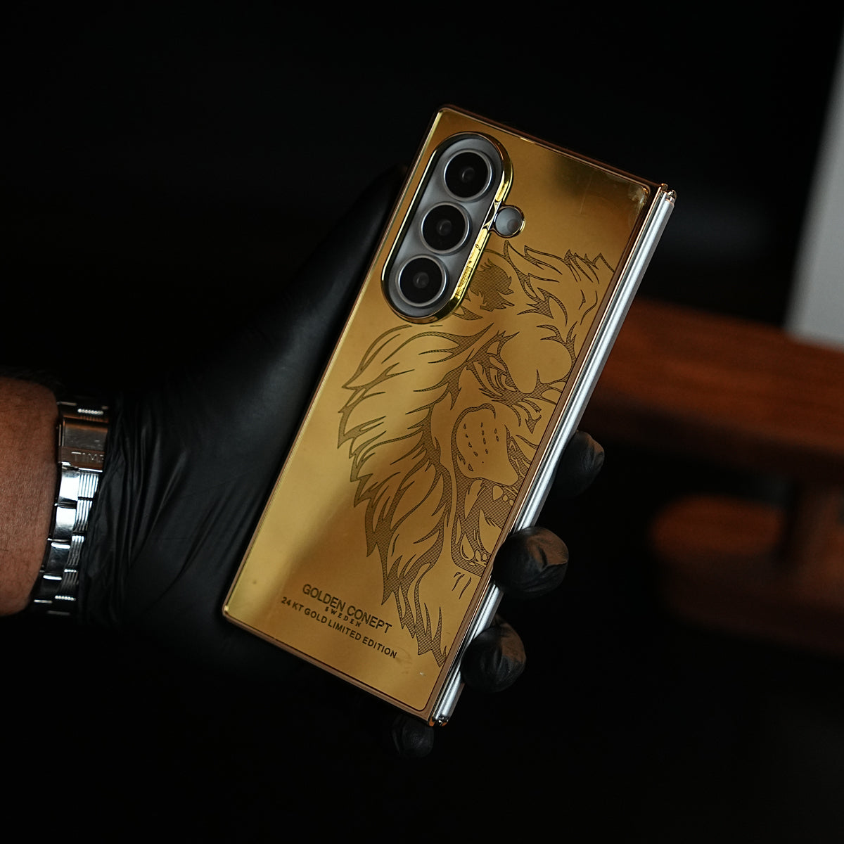Premium Lion Face Gold Mirror Case for Galaxy Z Fold 8 Ultra