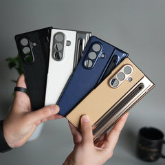 Samsung Galaxy Z Fold 5 Leather Texture front Glass Protection Hinge Case Folding Cover