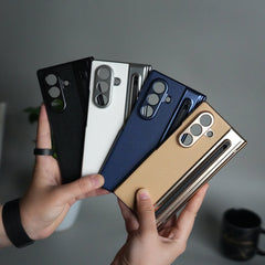 Samsung Galaxy Z Fold 5 Leather Texture front Glass Protection Hinge Case Folding Cover
