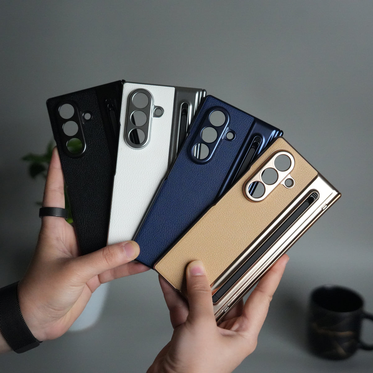 Samsung Galaxy Z Fold 5 Leather Texture front Glass Protection Hinge Case Folding Cover