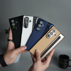 Samsung Galaxy Z Fold 5 Leather Texture front Glass Protection Hinge Case Folding Cover