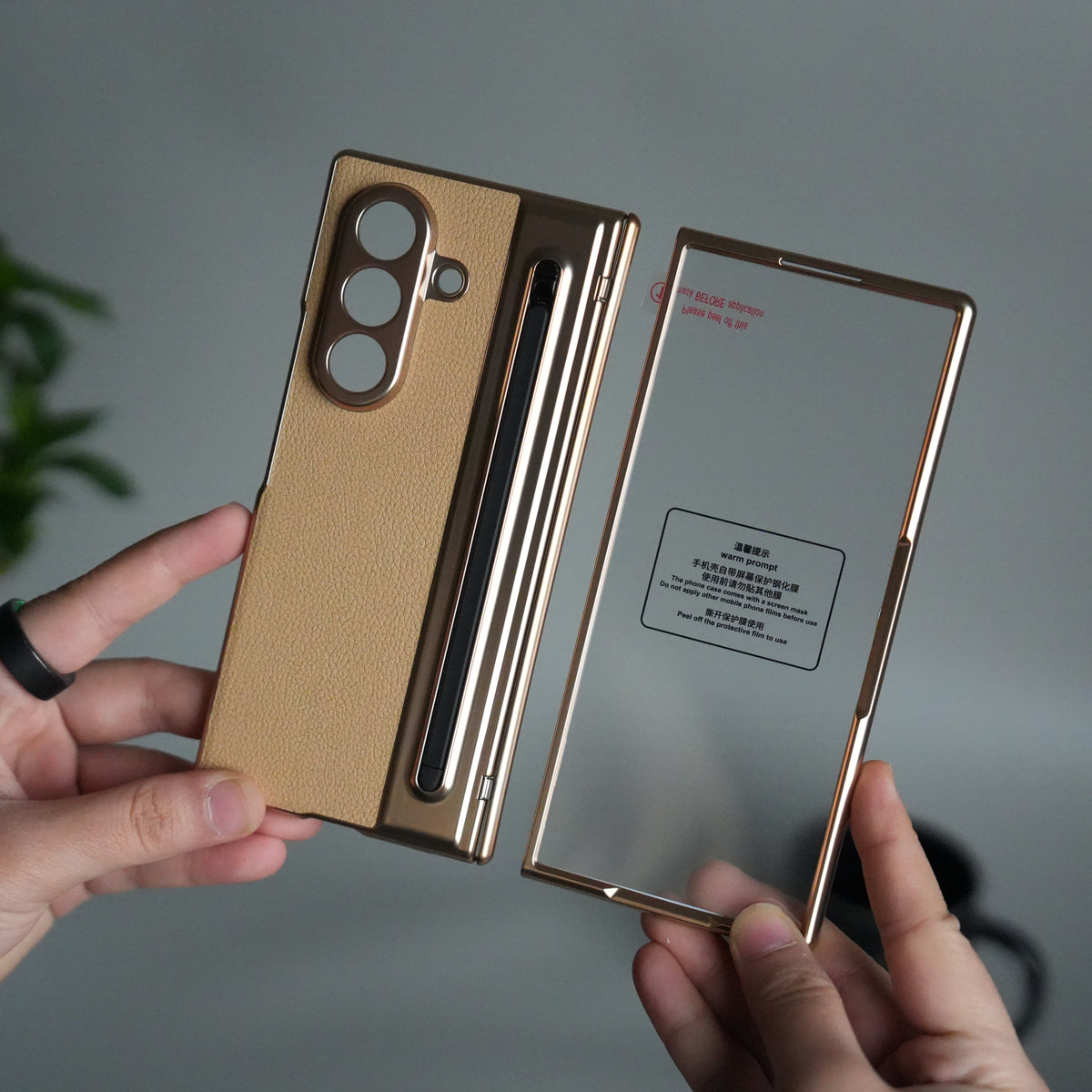 Samsung Galaxy Z Fold 5 Leather Texture front Glass Protection Hinge Case Folding Cover