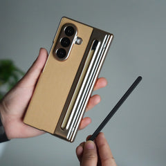Samsung Galaxy Z Fold 5 Leather Texture front Glass Protection Hinge Case Folding Cover