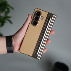 Samsung Galaxy Z Fold 5 Leather Texture front Glass Protection Hinge Case Folding Cover