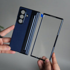 Samsung Galaxy Z Fold 5 Leather Texture front Glass Protection Hinge Case Folding Cover