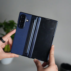 Samsung Galaxy Z Fold 5 Leather Texture front Glass Protection Hinge Case Folding Cover