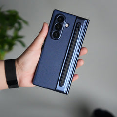 Samsung Galaxy Z Fold 5 Leather Texture front Glass Protection Hinge Case Folding Cover