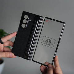 Samsung Galaxy Z Fold 5 Leather Texture front Glass Protection Hinge Case Folding Cover