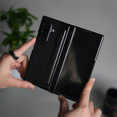 Samsung Galaxy Z Fold 5 Leather Texture front Glass Protection Hinge Case Folding Cover