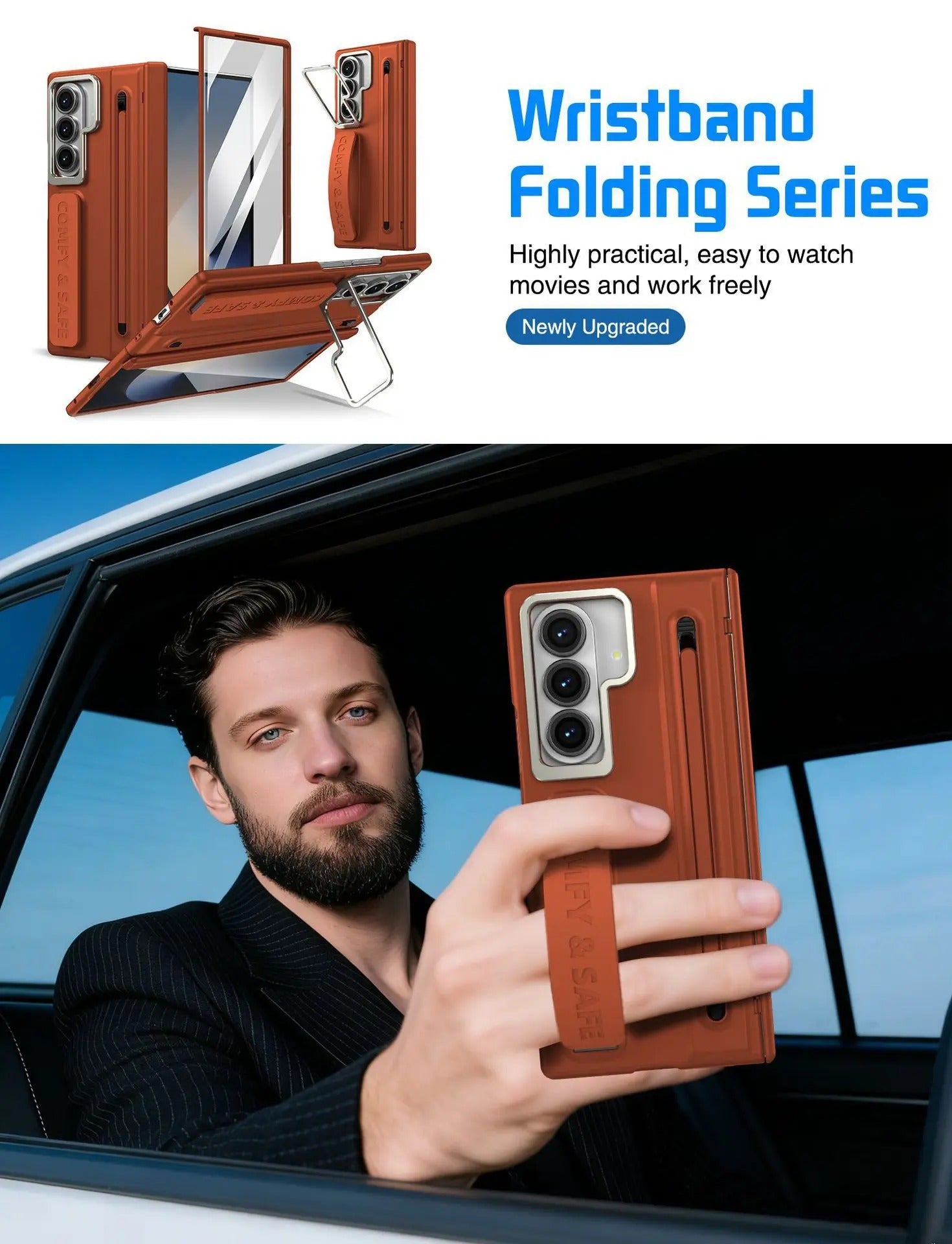 Galaxy Z Fold 6 Premium Grip Strap Case with S Pen Holder & Stand