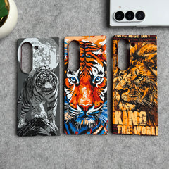 Samsung Galaxy Z Fold 5 Carbon Fiber Texture Tiger Lion Design Hard Pc MagSafe Case Cover