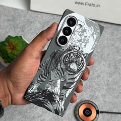 Samsung Galaxy Z Fold 5 Carbon Fiber Texture Tiger Lion Design Hard Pc MagSafe Case Cover