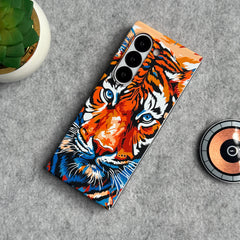 Samsung Galaxy Z Fold 5 Carbon Fiber Texture Tiger Lion Design Hard Pc MagSafe Case Cover
