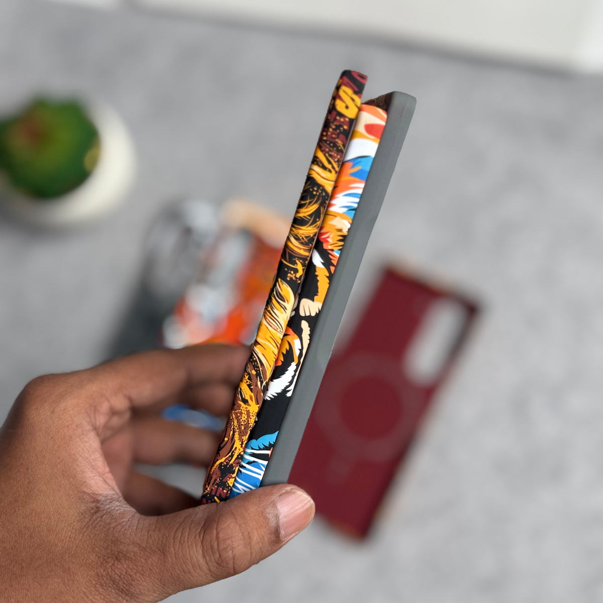 Samsung Galaxy Z Fold 5 Carbon Fiber Texture Tiger Lion Design Hard Pc MagSafe Case Cover