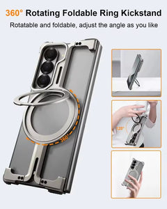 Galaxy Fold 6 Metal Frameless Bumper Case With Rotating Stand