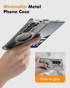 Galaxy Fold 6 Metal Frameless Bumper Case With Rotating Stand