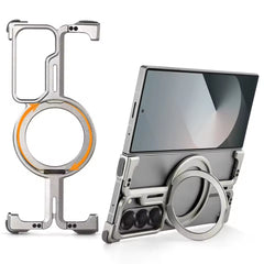 Galaxy Fold 6 Metal Frameless Bumper Case With Rotating Stand