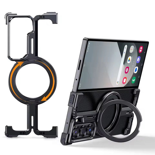 Galaxy Fold 6 Metal Frameless Bumper Case With Rotating Stand