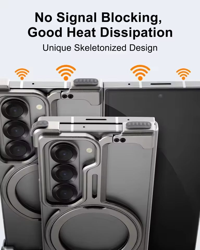 Galaxy Fold 6 Metal Frameless Bumper Case With Rotating Stand