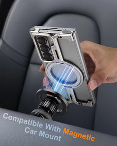 Galaxy Fold 6 Metal Frameless Bumper Case With Rotating Stand