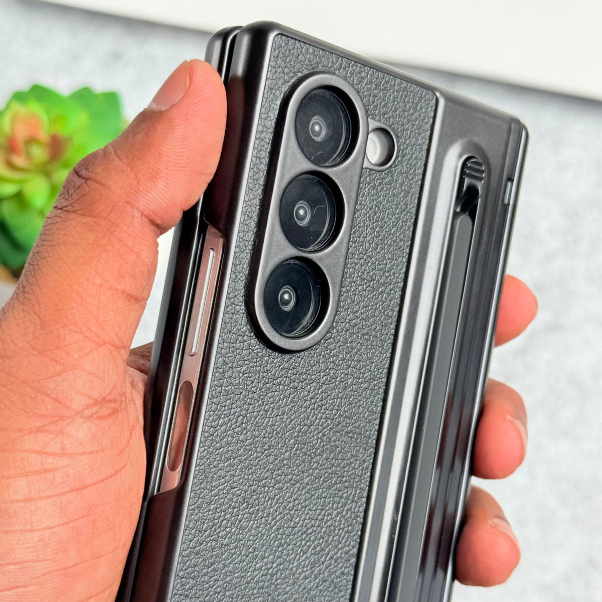 Samsung Galaxy Z Fold 5 Chrome Plating front Glass Protection Hinge Case Folding Cover