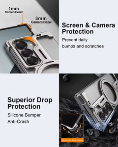 Galaxy Fold 6 Metal Frameless Bumper Case With Rotating Stand