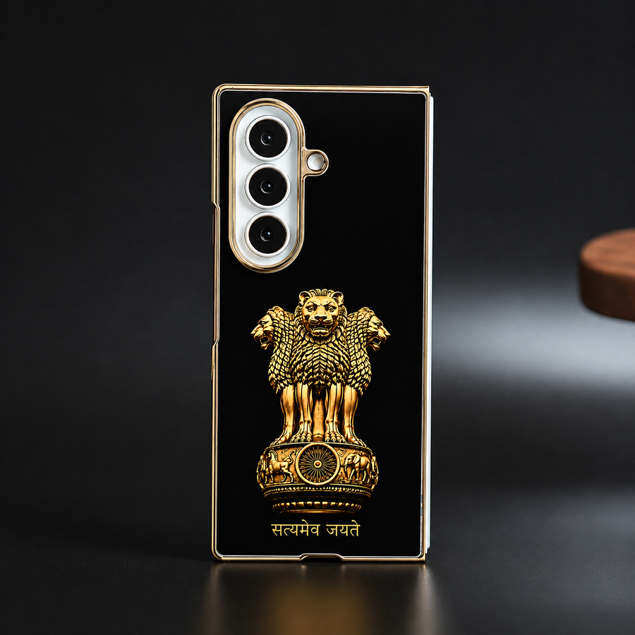 Ashoka Emblem Premium Case Cover For Samsung Galaxy Z Fold 7 (Gold)