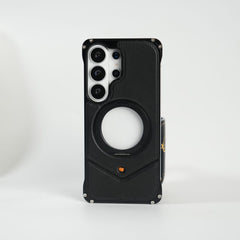 FRATO Aeroflex Metal Black Galaxy S26 Ultra Premium Leather Aluminium Metal Snap On Rotating Stand case