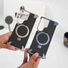 FRATO Aeroflex Metal Galaxy S26 Ultra Carbon Texture Frameless Metal Kickstand Case