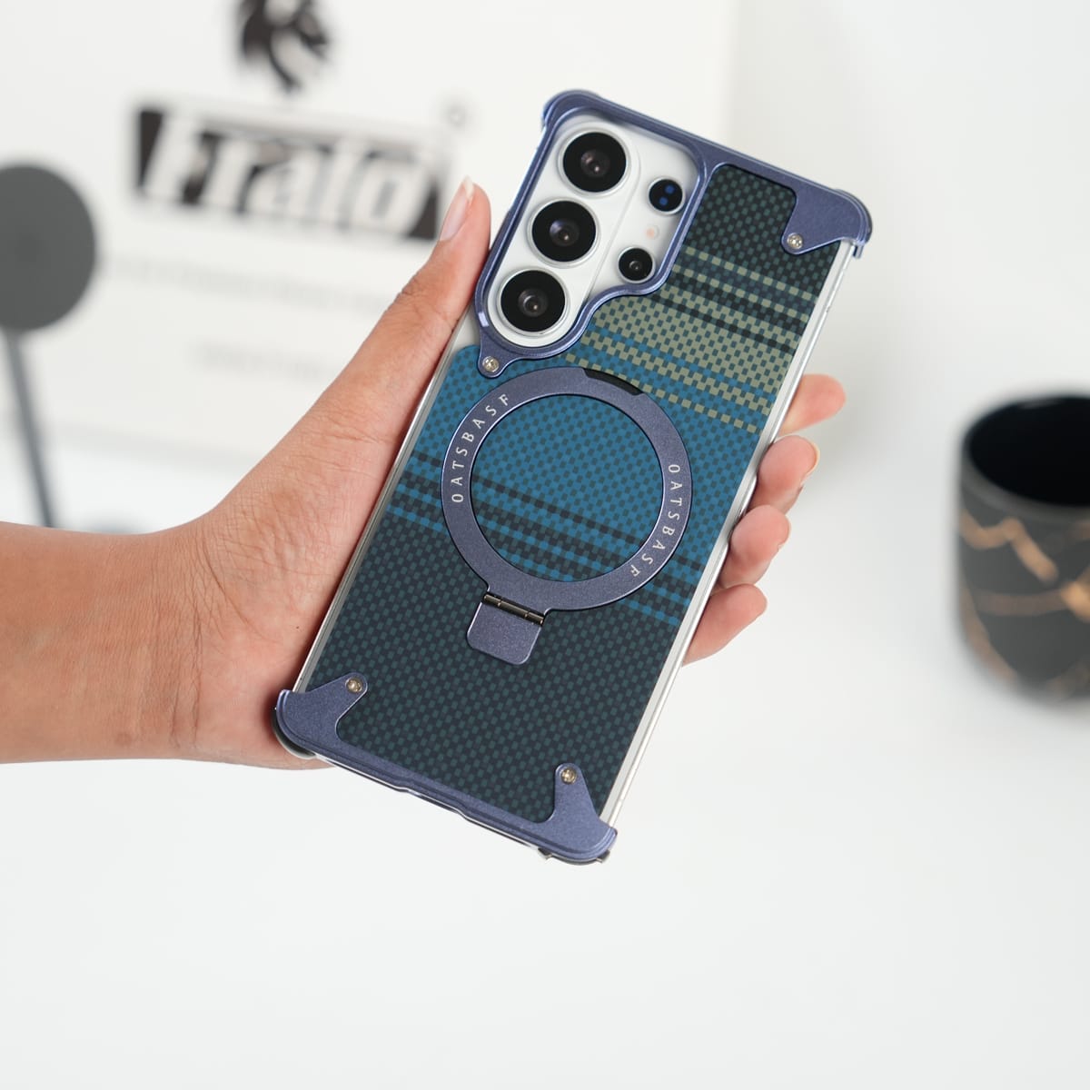 FRATO Aeroflex Metal Galaxy S26 Ultra Premium Aramid Fiber Texture Frameless Metal Kickstand Case