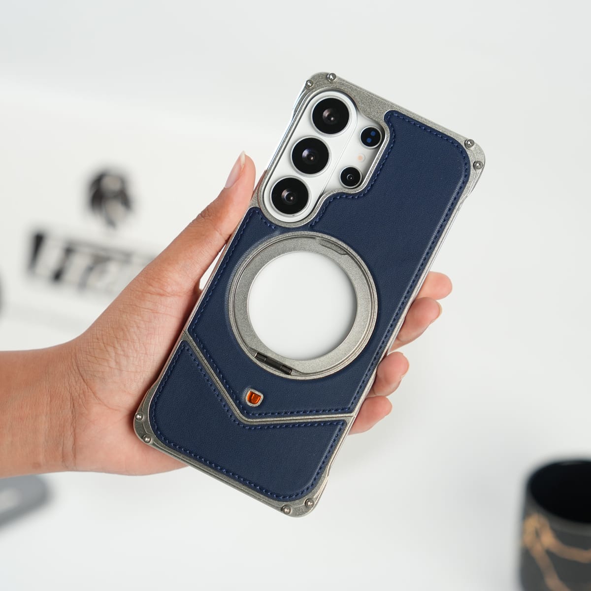 FRATO Aeroflex Metal Galaxy S26 Ultra Premium Leather Aluminium Metal Snap On Rotating Stand case