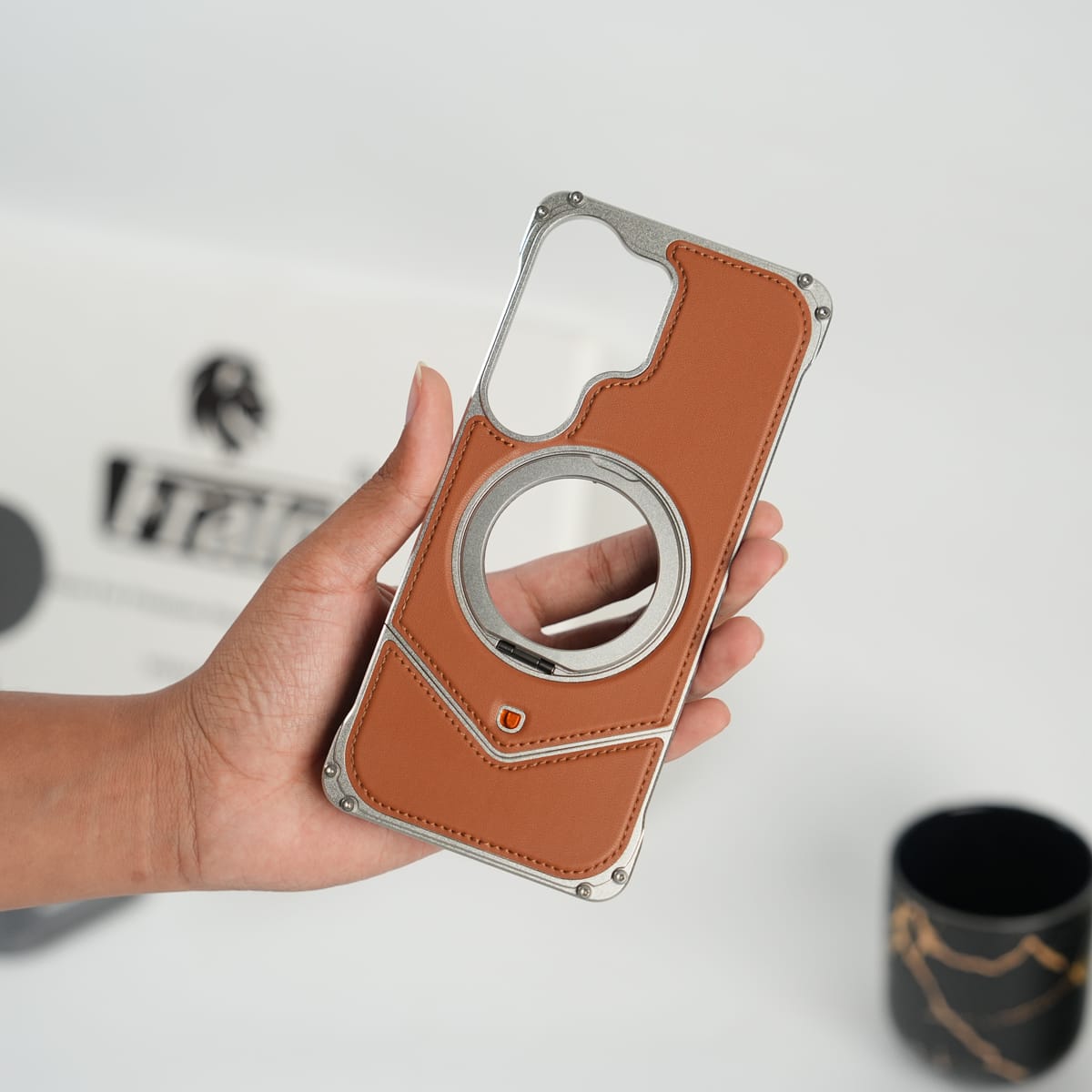 FRATO Aeroflex Metal Galaxy S26 Ultra Premium Leather Aluminium Metal Snap On Rotating Stand case