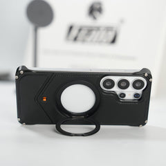FRATO Aeroflex Metal Galaxy S26 Ultra Premium Leather Aluminium Metal Snap On Rotating Stand case