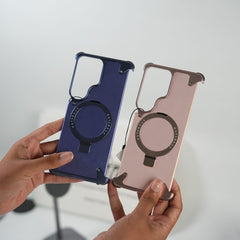 FRATO Aeroflex Metal Galaxy S26 Ultra Premium PU Leather Metal Case with Rotating Stand
