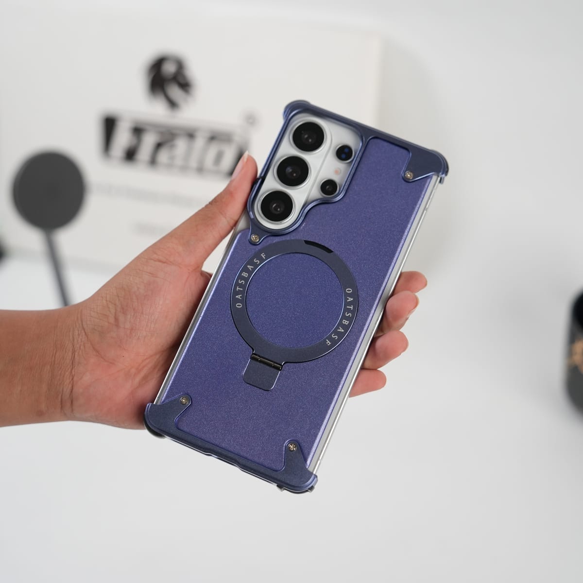FRATO Aeroflex Metal Light Purple Galaxy S26 Ultra Premium PU Leather Metal Case with Rotating Stand