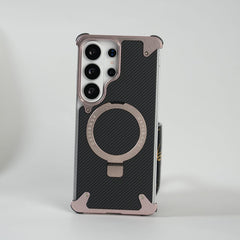 FRATO Aeroflex Metal Rose Gold Galaxy S26 Ultra Carbon Texture Frameless Metal Kickstand Case
