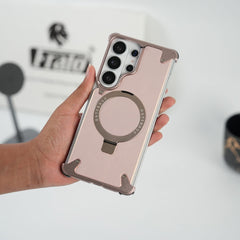 FRATO Aeroflex Metal Rose Gold Galaxy S26 Ultra Premium PU Leather Metal Case with Rotating Stand