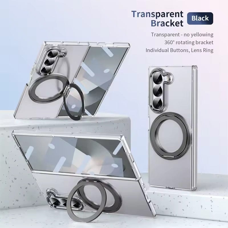 FRATO Fold 6 Collection Black Samsung Galaxy Z Fold 6 Transparent 360°Rotating Magnetic Holder Case Cover