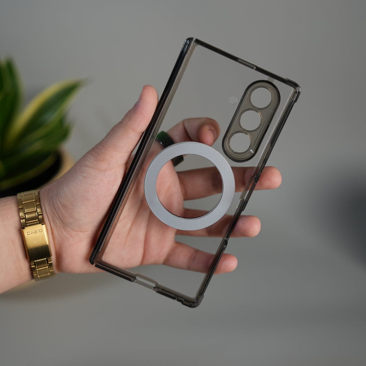 FRATO Fold 6 Collection Galaxy Z Fold 7 Transparent Case with Ring Stand | Clear Shockproof Cover